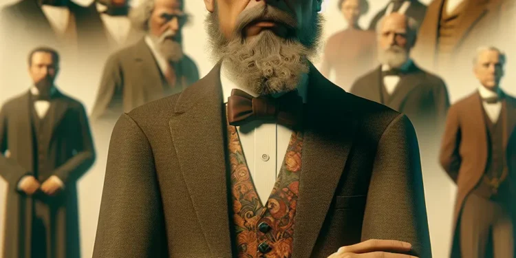 Digital artwork of Friedrich Engels alongside Karl Marx and other historical political thinkers.