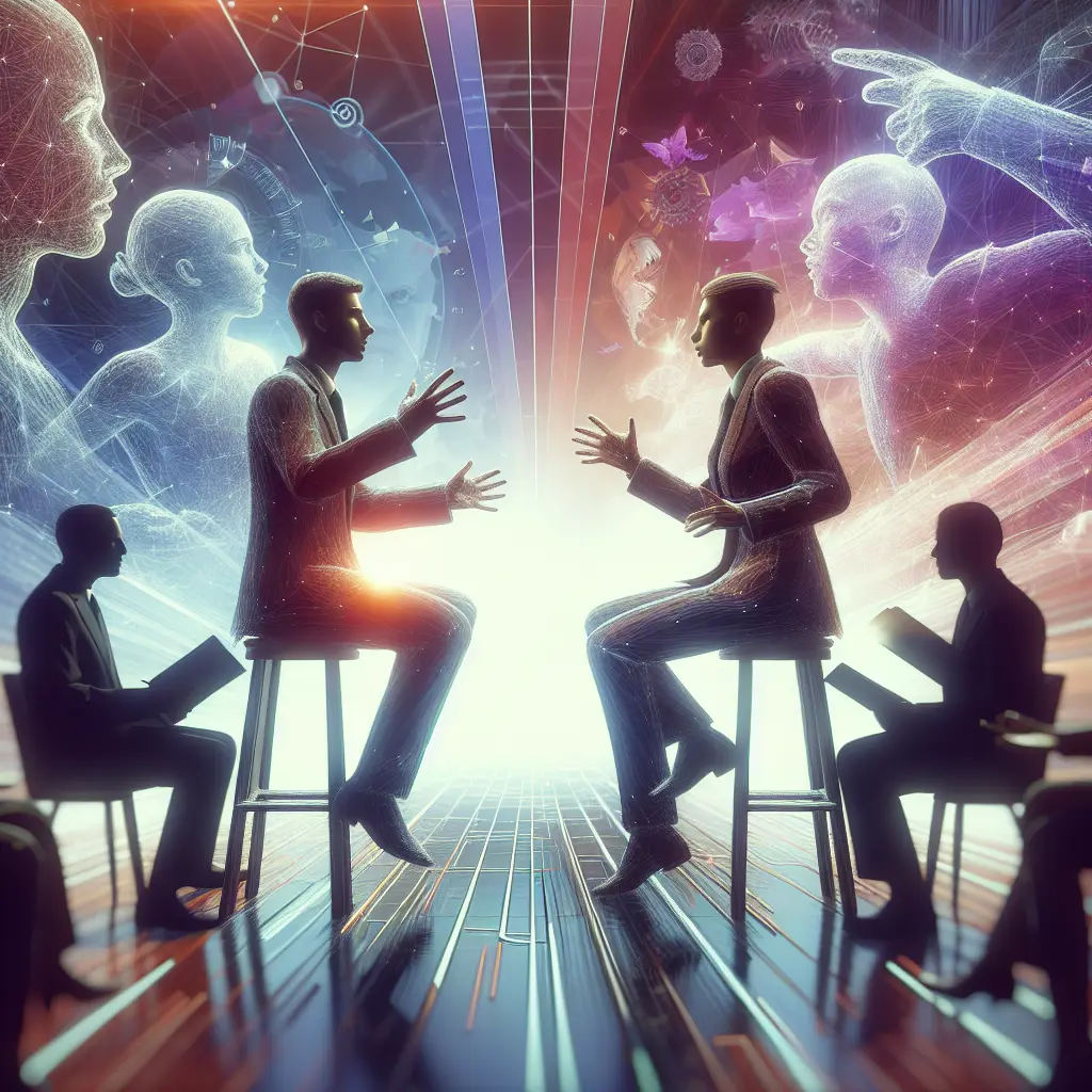 Conceptual image of an intense intellectual debate, illustrating signature debating techniques and rhetorical devices.